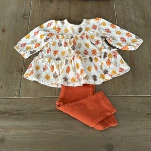 Little Me Autumn Top and Legging Set - 9 Months - Fall Leaves - Good Condition